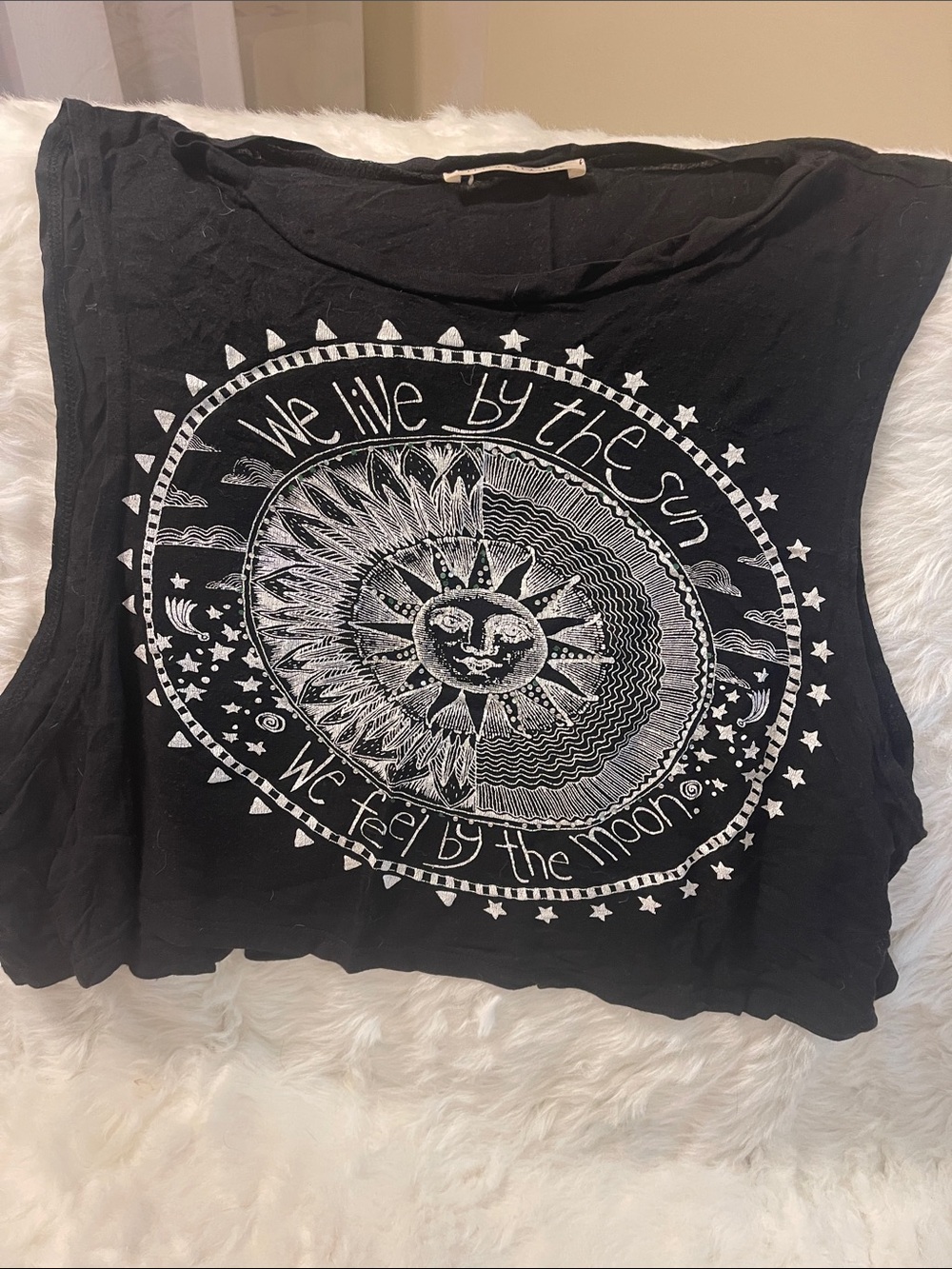 french pastry Black Tank Top with White Sun & Moon Graphic (Fits Like Small)